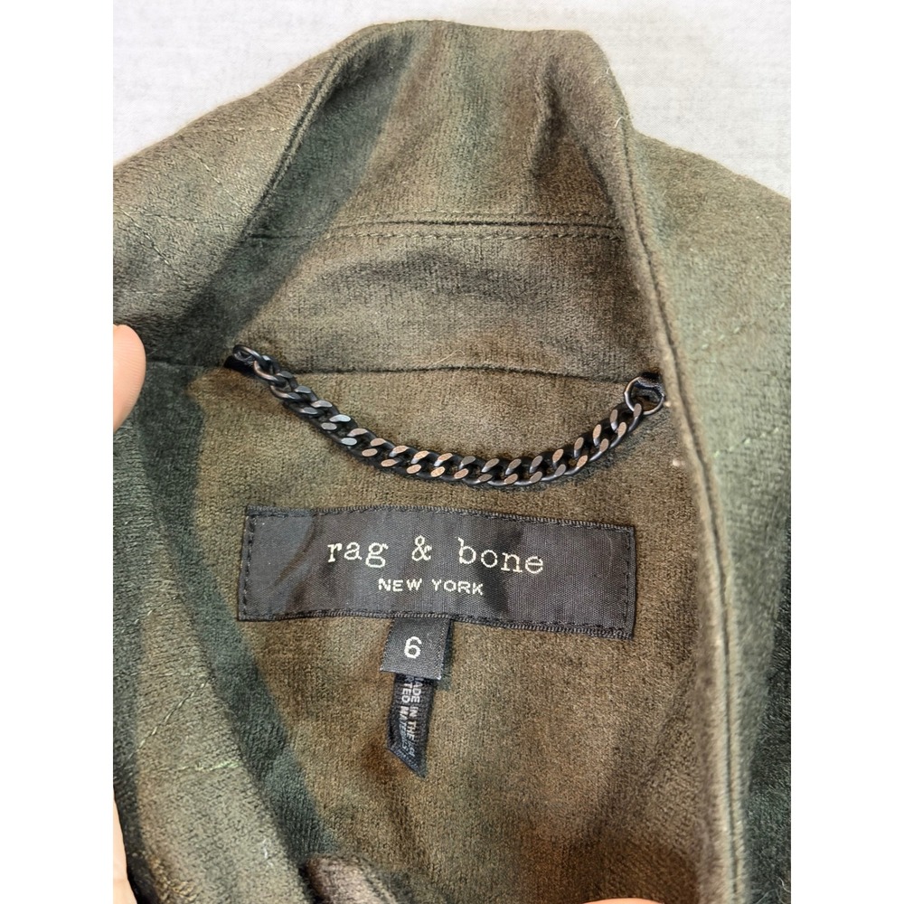 rag & bone Wool Blazer Womens 6 Olive Green Excellent Military Utility Jacket - Picture 6 of 14